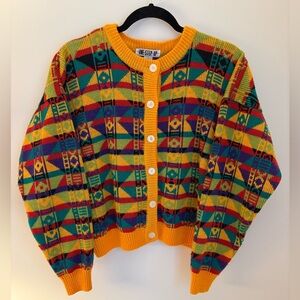 Eclectic Grandpa Sweater|One Step Ahead Multicolor Geometric Button Up Cardigan